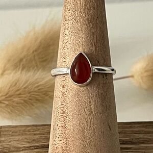 Solid 925 Sterling Silver Carnelian Gemstone Ring Size 7